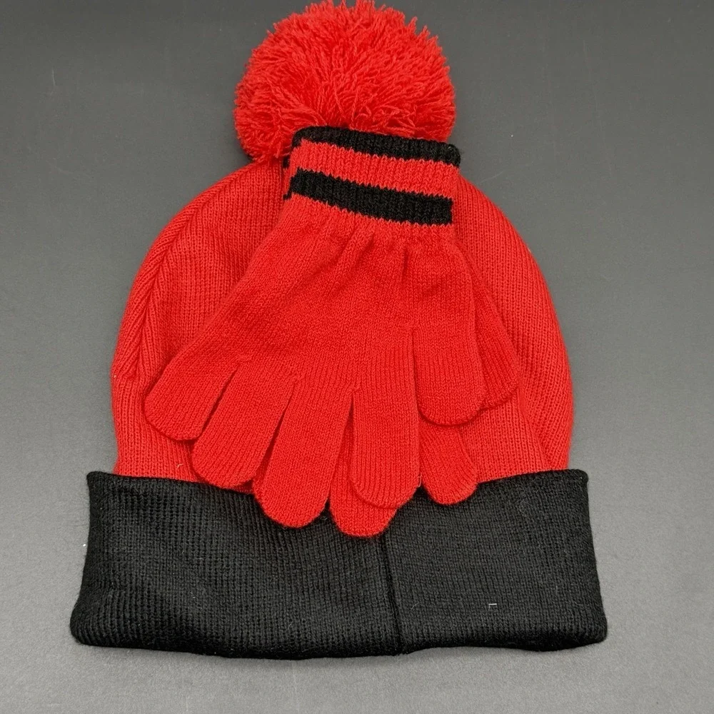New Disney Boys Cars Lightning McQueen Beanie Hat Gloves Set Team 95 Red Pom